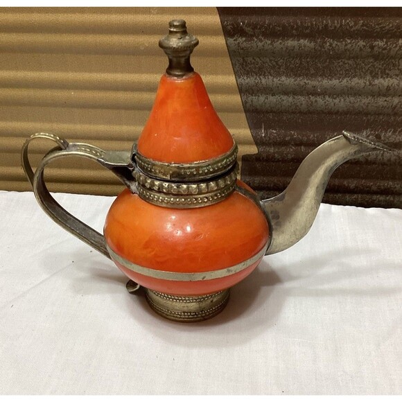 Unbranded Other - Orange Copper Brass Teapot Aladdin Lamp Shape Candle Holder Vintage Decorative